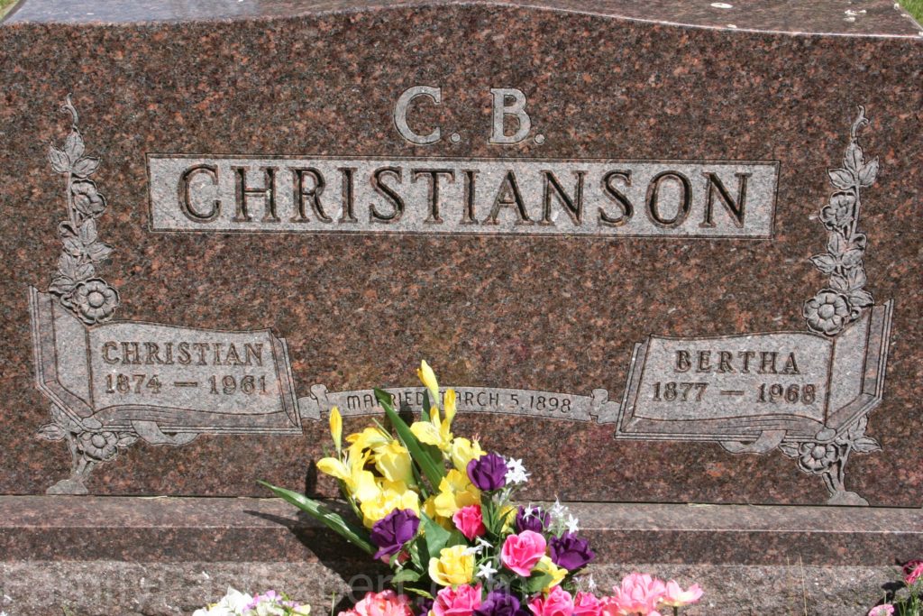 C.B. and Bertha Christianson, grave at Red Oak Grove Lutheran Cemetery.