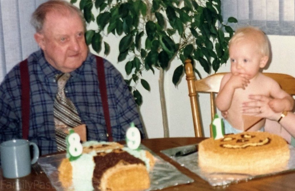 Bennett Nils Christianson (1902-2000) and Philip David Krueger (1990-1992), celebrating their birthdays, 13 Oct 1991.