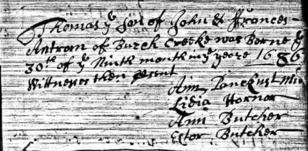 Thomas Antrim, birth record.
