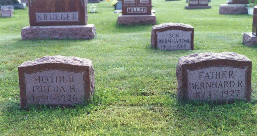 Bernhard and Frieda Krueger graves, Pine Grove Cemetery.