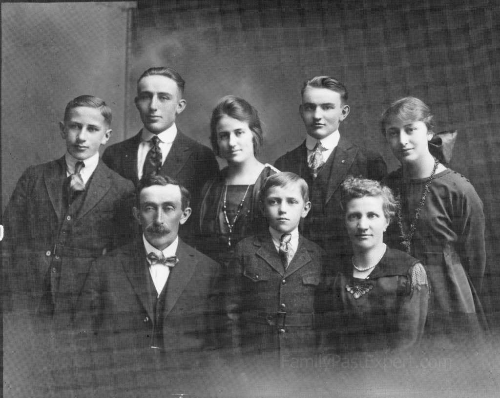 Bernhard and Frieda Krueger family. Back, from left, Norman, Arnold, Sadie, Ben, and Irene. Front, from left, Bernhard, John and Frieda.