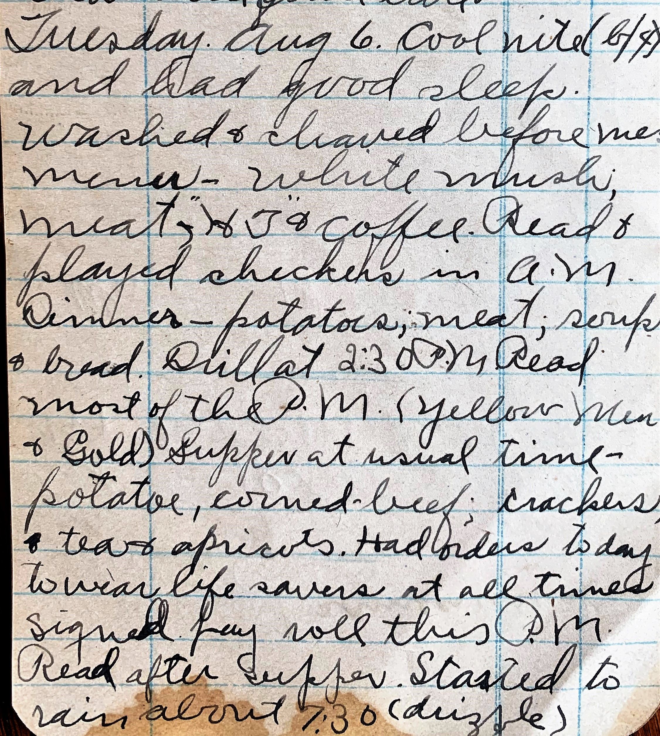 6 August 1918 Bad Weather but Some Meat