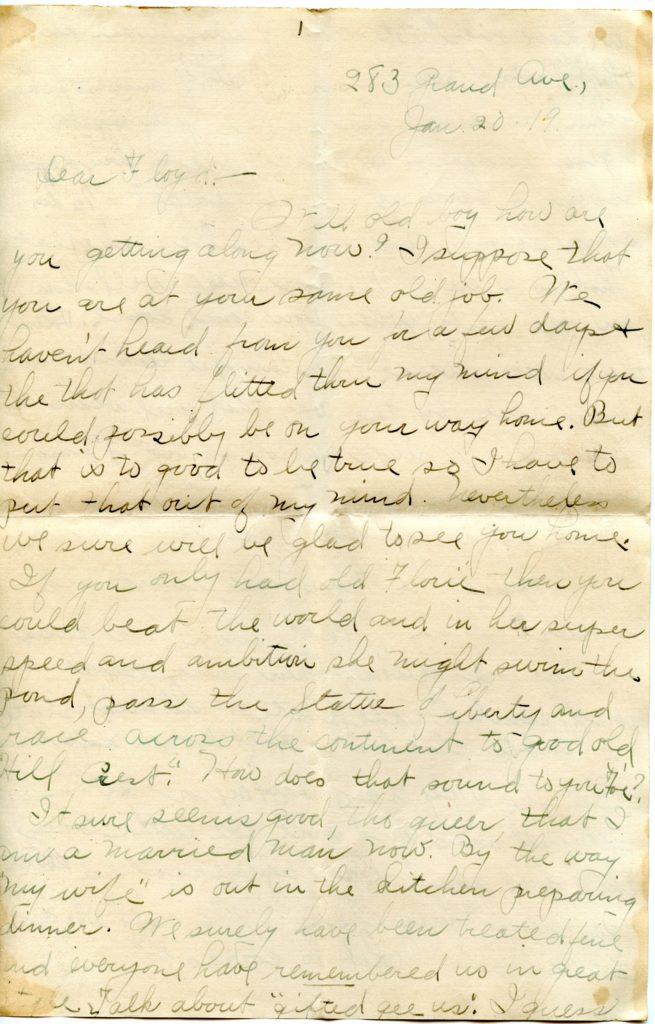 20 January 1919 A Letter from Arthur