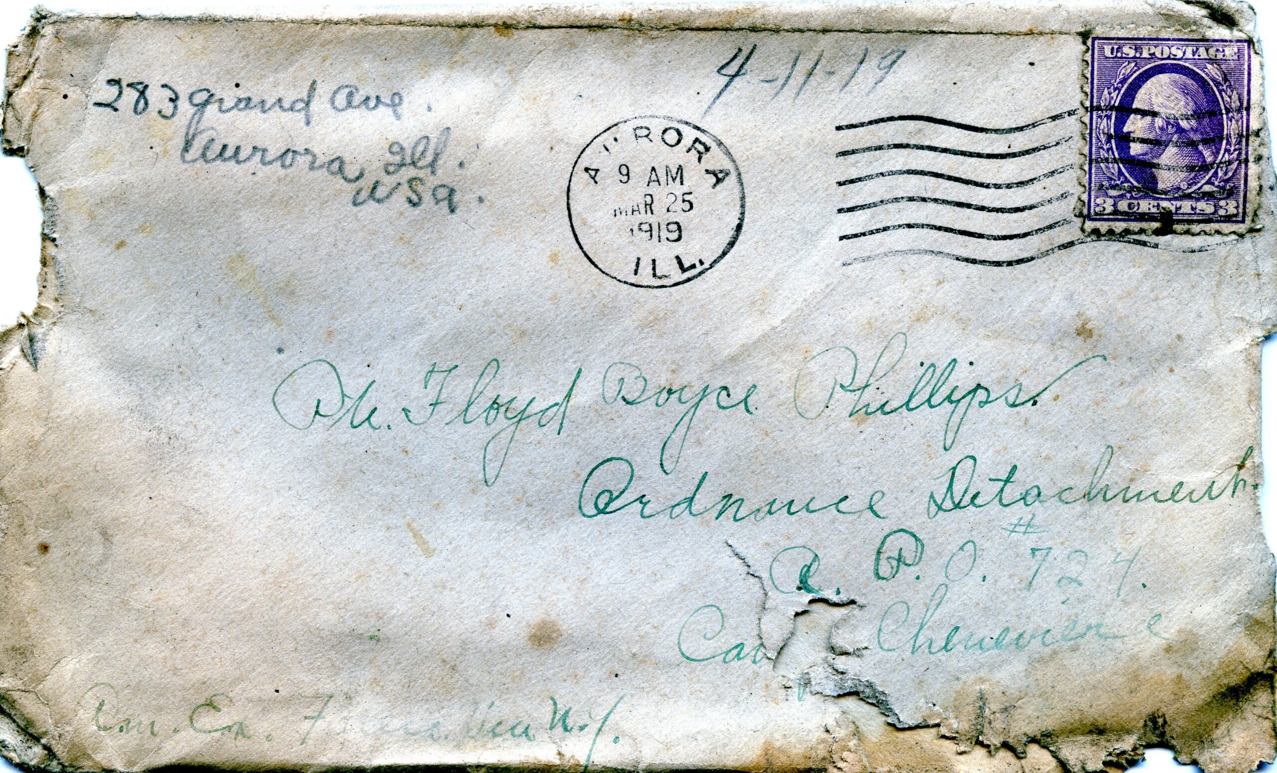 25 March 1919 A Letter from Arthur that actually got put in the mail