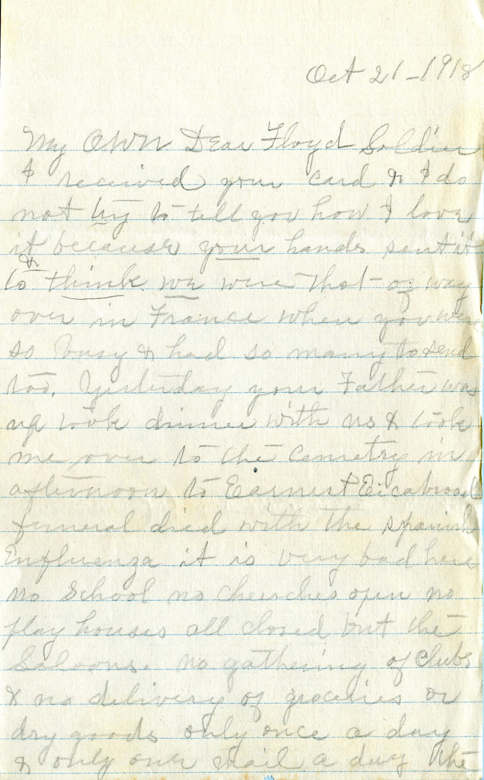 21 October 1918 Letter from Grandma Phillips