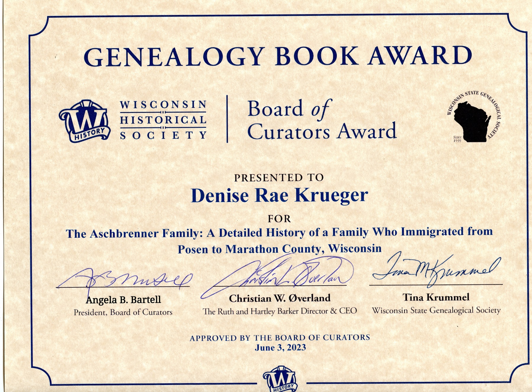 Genealogy Book Award