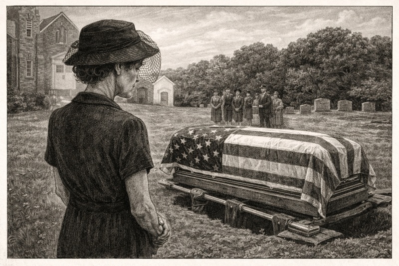 A mother grieves as her soldier son is buried.